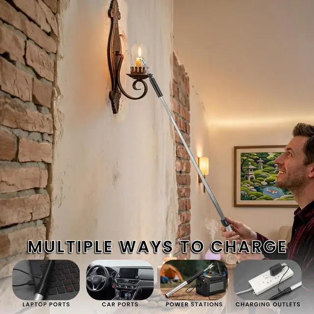 Alt view image 6 of 7 - Long Electric Arc Lighter Rechargeable USB Lighter, 360° Rotatable Flexible Neck Flameless, Extra Long Handle for Hard to Reach Areas, Candles, BBQ, Fireplace, Stove