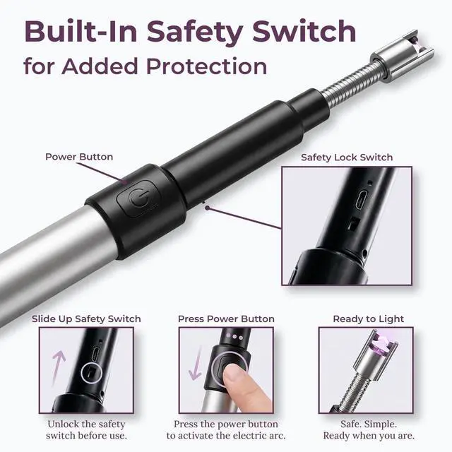Alt view image 7 of 7 - Long Electric Arc Lighter Rechargeable USB Lighter, 360° Rotatable Flexible Neck Flameless, Extra Long Handle for Hard to Reach Areas, Candles, BBQ, Fireplace, Stove
