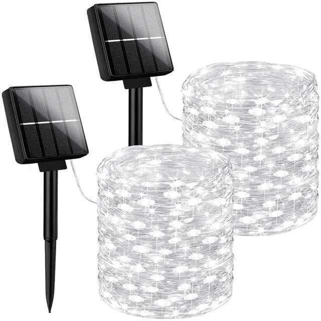 Main image of Solar String Lights, 2-Pack Total 80FT 200LED Solar Fairy Lights with 8 Lighting Modes, Solar Lights Outdoor Waterproof for Christmas Wedding Party Tree Yard Decoration (Daylight White)
