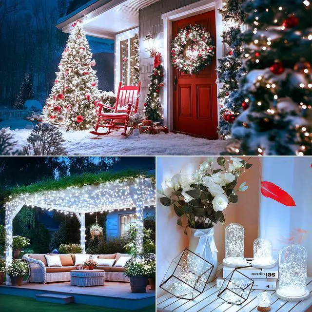 Alt view image 6 of 6 - Solar String Lights, 2-Pack Total 80FT 200LED Solar Fairy Lights with 8 Lighting Modes, Solar Lights Outdoor Waterproof for Christmas Wedding Party Tree Yard Decoration (Daylight White)