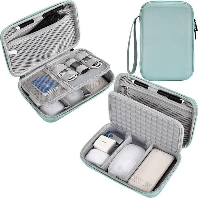 Main image of Hard Travel Electronic Organizer Case for MacBook Power Adapter Chargers Cables Power Bank Apple Magic Mouse Apple Pencil USB Flash Disk SD Card Hard Drive Shockproof Accessories Carrying Bag, Green