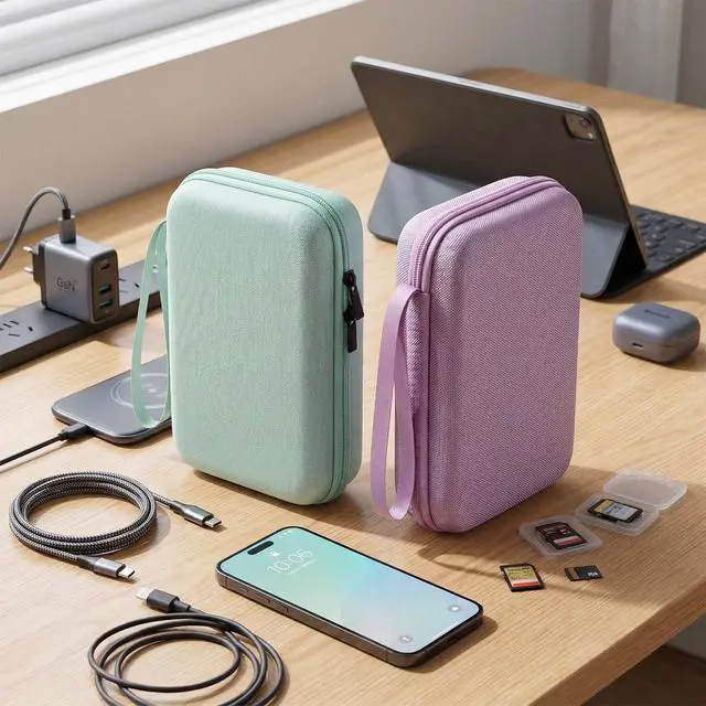 Alt view image 5 of 7 - Hard Travel Electronic Organizer Case for MacBook Power Adapter Chargers Cables Power Bank Apple Magic Mouse Apple Pencil USB Flash Disk SD Card Hard Drive Shockproof Accessories Carrying Bag, Green