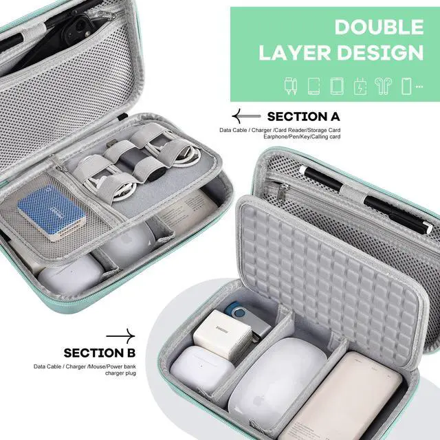 Alt view image 7 of 7 - Hard Travel Electronic Organizer Case for MacBook Power Adapter Chargers Cables Power Bank Apple Magic Mouse Apple Pencil USB Flash Disk SD Card Hard Drive Shockproof Accessories Carrying Bag, Green
