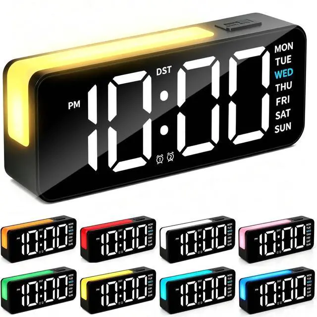 Main image of Small Digital Alarm Clock with DST, 6" Plug-in Digital Bedside Clock with Variable Color Night Light, Electric Clock Large Big Numbers Display with Battery Backup for Bedroom Desk Table,(Black)
