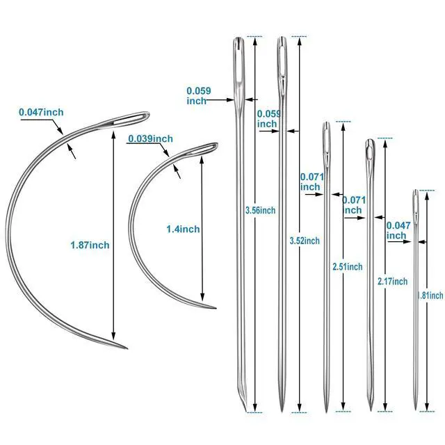 Alt view image 3 of 6 - Heavy Duty Hand Sewing Needles Kit, 28 PCS Leather Sewing Needles with 20 Leather Hand Sewing Needle and 8 Curved Needle for Home Upholstery, Leather Needles for Hand Sewing, Carpet Canvas Repair