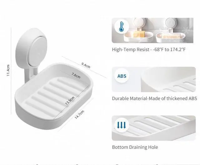 Alt view image 5 of 7 - Suction Cup Soap Dish Holder for Shower, Dual-Layer Self-Draining Bar Soap Holder, No-Drill Removable Wall Mount Soap Tray for Tile, Glass, Bathroom & Kitchen Sink