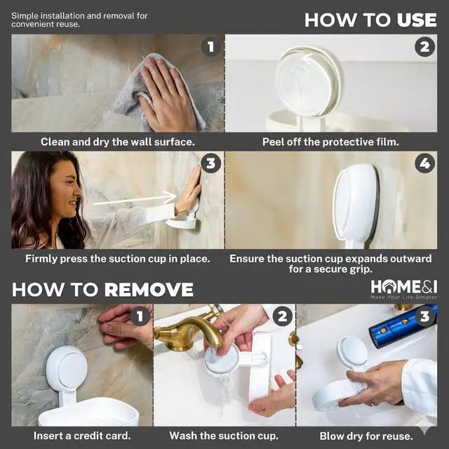 Alt view image 7 of 7 - Suction Cup Soap Dish Holder for Shower, Dual-Layer Self-Draining Bar Soap Holder, No-Drill Removable Wall Mount Soap Tray for Tile, Glass, Bathroom & Kitchen Sink