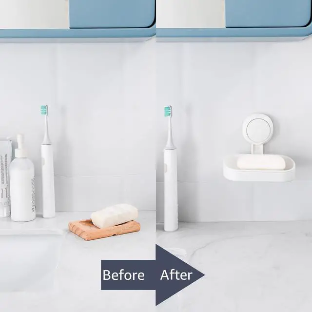 Alt view image 4 of 7 - Suction Cup Soap Dish Holder for Shower, Dual-Layer Self-Draining Bar Soap Holder, No-Drill Removable Wall Mount Soap Tray for Tile, Glass, Bathroom & Kitchen Sink