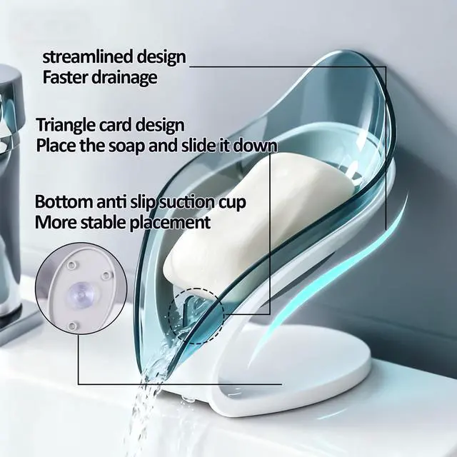Alt view image 3 of 6 - Self Draining Leaf Soap Dish Easy to Clean Waterfall Soap Holder, Multi-Use for Shower, Bathroom & Kitchen Sink, Durable & Stylish (Blue)