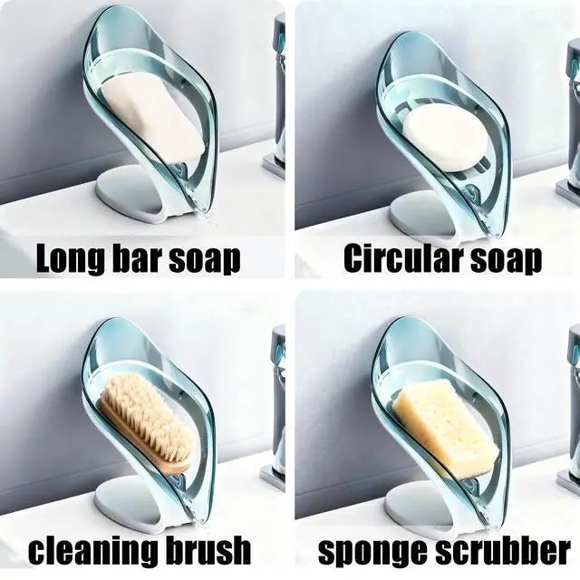 Alt view image 5 of 6 - Self Draining Leaf Soap Dish Easy to Clean Waterfall Soap Holder, Multi-Use for Shower, Bathroom & Kitchen Sink, Durable & Stylish (Blue)