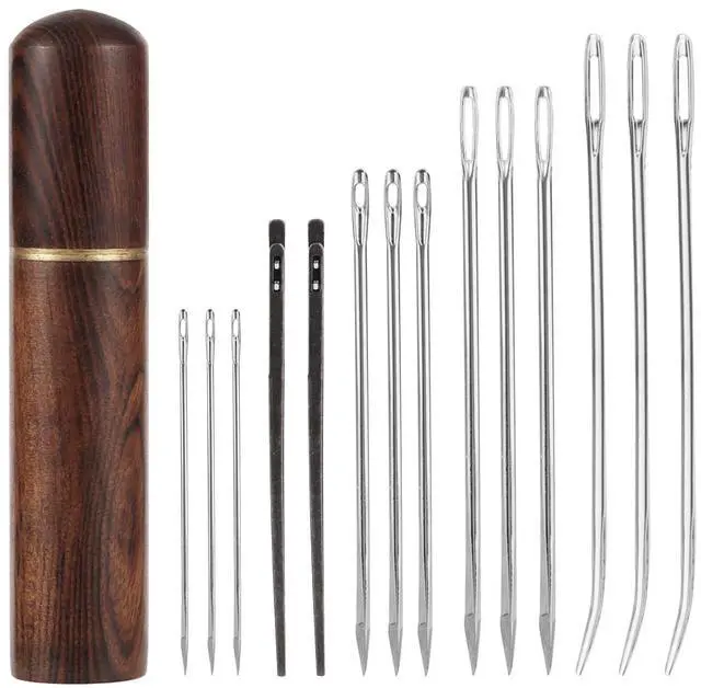 Main image of 15pcs Leather Sewing Needles Kit, Large Eye Hand Stitching Needle