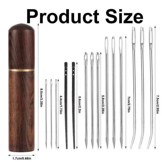 Alt view image 2 of 7 - 15pcs Leather Sewing Needles Kit, Large Eye Hand Stitching Needle