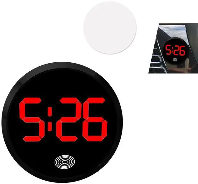 Main image of Touch Activated Luminous Digital Car Clock, Mini Stick-On Electronic Dashboard Clock, Battery Powered Night Light Vehicle Interior Decor Accessory, Red