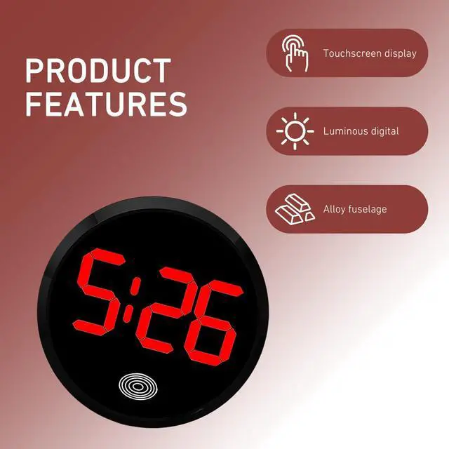 Alt view image 3 of 7 - Touch Activated Luminous Digital Car Clock, Mini Stick-On Electronic Dashboard Clock, Battery Powered Night Light Vehicle Interior Decor Accessory, Red