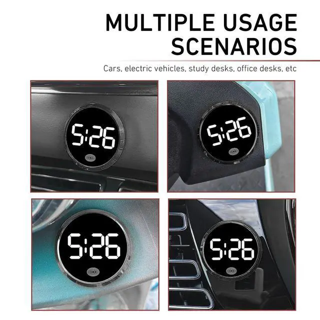 Alt view image 7 of 7 - Touch Activated Luminous Digital Car Clock, Mini Stick-On Electronic Dashboard Clock, Battery Powered Night Light Vehicle Interior Decor Accessory, Red