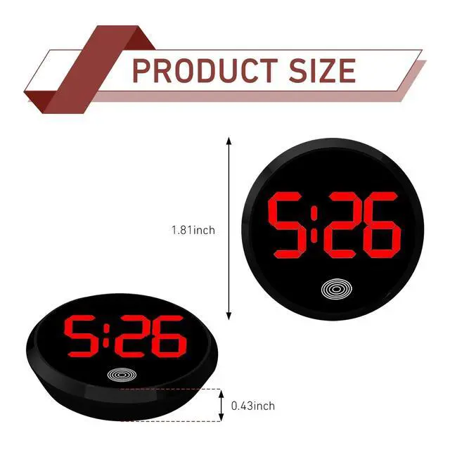 Alt view image 2 of 7 - Touch Activated Luminous Digital Car Clock, Mini Stick-On Electronic Dashboard Clock, Battery Powered Night Light Vehicle Interior Decor Accessory, Red