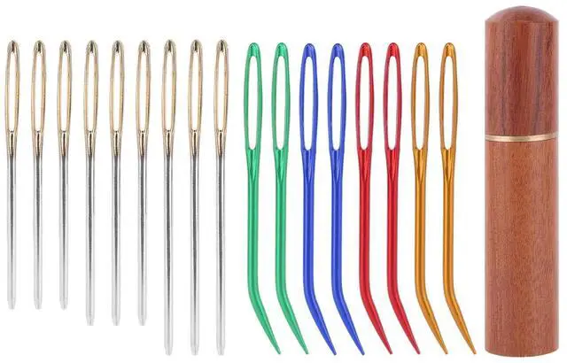 Main image of 17pcs Large Eye Sewing Needles Kit, Stainless Steel Large Eye Blunt & Bent Tapestry Needles with Wooden Case for Hand Knitting and Crochet Projects