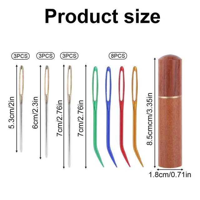 Alt view image 2 of 7 - 17pcs Large Eye Sewing Needles Kit, Stainless Steel Large Eye Blunt & Bent Tapestry Needles with Wooden Case for Hand Knitting and Crochet Projects