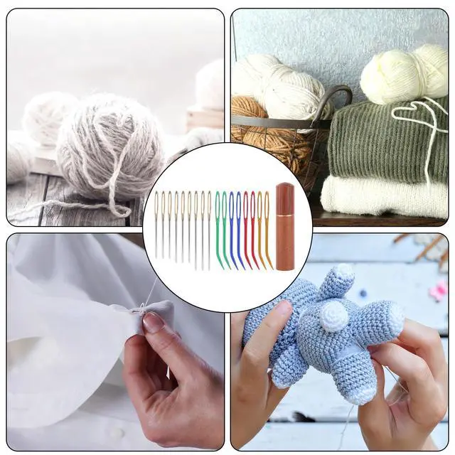 Alt view image 7 of 7 - 17pcs Large Eye Sewing Needles Kit, Stainless Steel Large Eye Blunt & Bent Tapestry Needles with Wooden Case for Hand Knitting and Crochet Projects