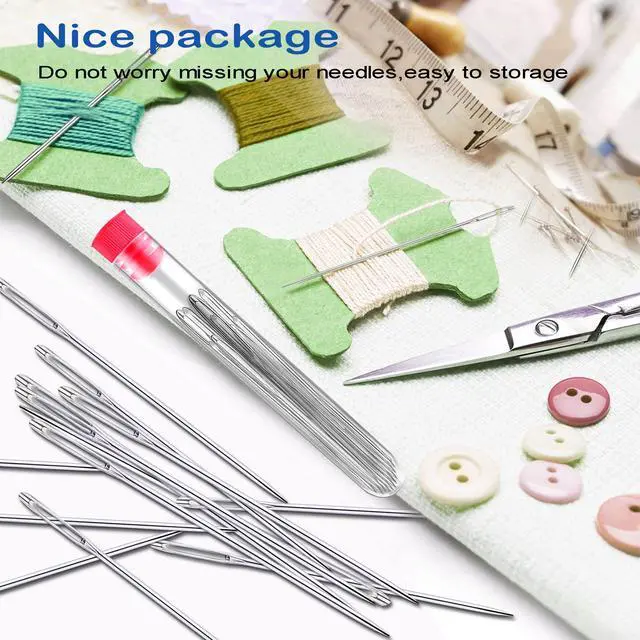 Alt view image 4 of 6 - 75 PCS Large Eye Sewing Needles, 5 Sizes Hand Sewing Needles with 4 Pcs Needle Threader, Including Embroidery