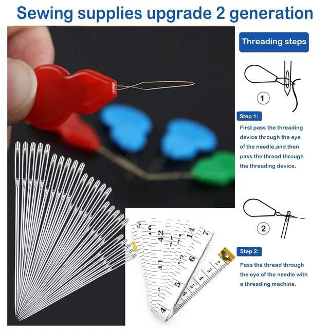 Alt view image 3 of 6 - 75 PCS Large Eye Sewing Needles, 5 Sizes Hand Sewing Needles with 4 Pcs Needle Threader, Including Embroidery