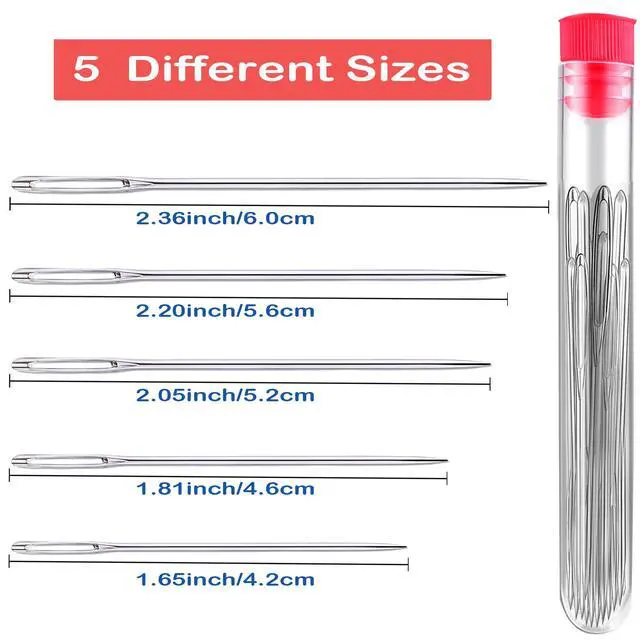 Alt view image 2 of 6 - 75 PCS Large Eye Sewing Needles, 5 Sizes Hand Sewing Needles with 4 Pcs Needle Threader, Including Embroidery