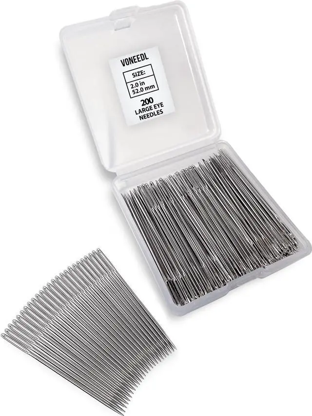 Main image of 200 PCS Large Eye Heavy Duty Sewing Needles - Bulk Set of 2 inch Big Eye Embroidery Needles - Easy to Thread Quilting Needles