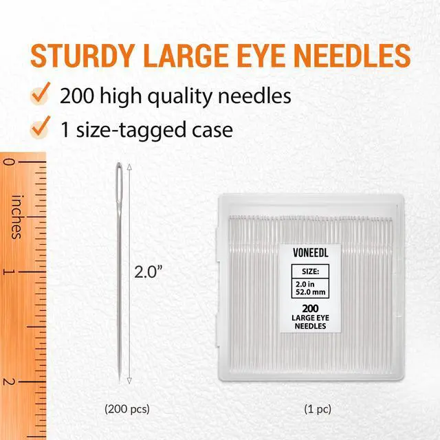 Alt view image 2 of 6 - 200 PCS Large Eye Heavy Duty Sewing Needles - Bulk Set of 2 inch Big Eye Embroidery Needles - Easy to Thread Quilting Needles