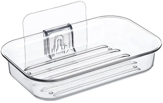 Main image of Bar Soap Dish for Shower Clear Soap Holder with Self-Draining Design, Wall Mounted Soaps Saver No Drilling with Strong Adhesive Clear Plastic Sponge Bar Soaps Saver for Bathroom Bathtub Kitchen Sink