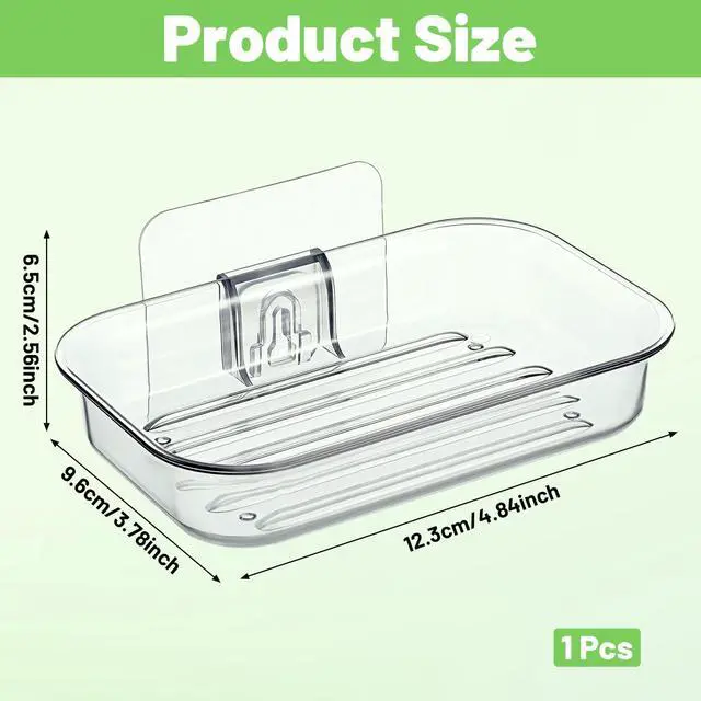 Alt view image 2 of 7 - Bar Soap Dish for Shower Clear Soap Holder with Self-Draining Design, Wall Mounted Soaps Saver No Drilling with Strong Adhesive Clear Plastic Sponge Bar Soaps Saver for Bathroom Bathtub Kitchen Sink