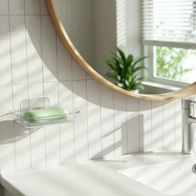 Alt view image 5 of 7 - Bar Soap Dish for Shower Clear Soap Holder with Self-Draining Design, Wall Mounted Soaps Saver No Drilling with Strong Adhesive Clear Plastic Sponge Bar Soaps Saver for Bathroom Bathtub Kitchen Sink