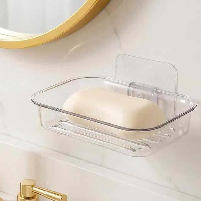 Alt view image 7 of 7 - Bar Soap Dish for Shower Clear Soap Holder with Self-Draining Design, Wall Mounted Soaps Saver No Drilling with Strong Adhesive Clear Plastic Sponge Bar Soaps Saver for Bathroom Bathtub Kitchen Sink