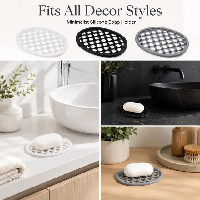 Alt view image 4 of 7 - 3Pcs Silicone Soap Holder, Non-Slip Soap Tray Efficient Drainage Holes