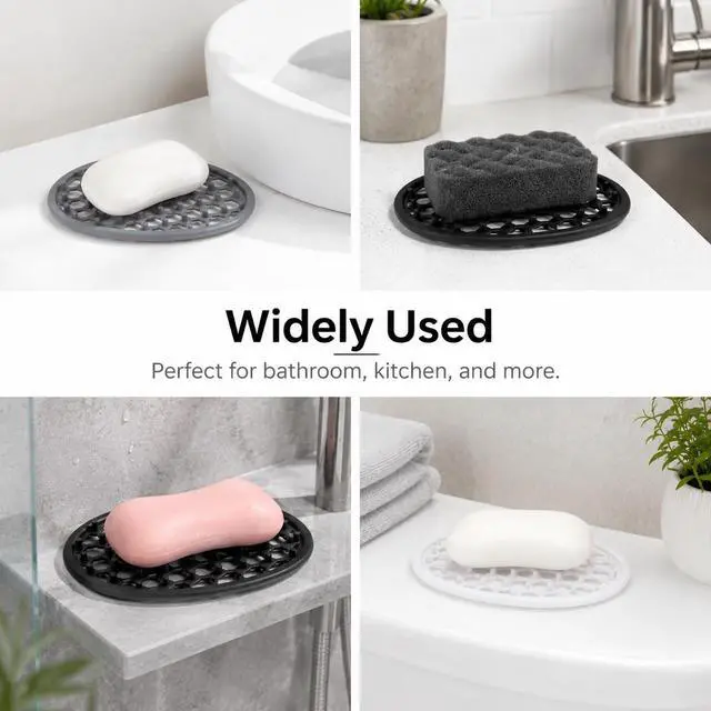 Alt view image 5 of 7 - 3Pcs Silicone Soap Holder, Non-Slip Soap Tray Efficient Drainage Holes