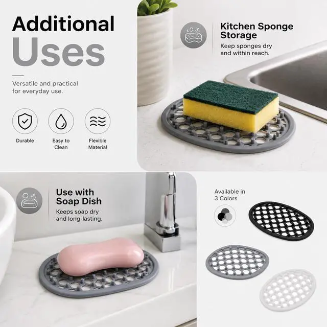 Alt view image 6 of 7 - 3Pcs Silicone Soap Holder, Non-Slip Soap Tray Efficient Drainage Holes