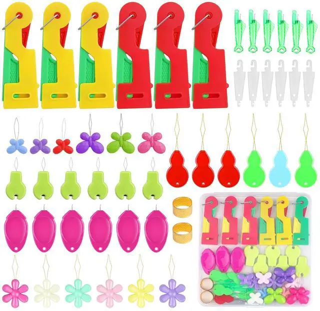Main image of 51Pcs Needle Threader Tool Set 9 Types Needle Threader with Thimbles