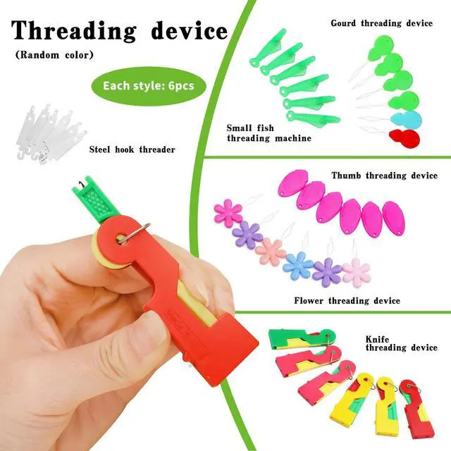 Alt view image 2 of 7 - 51Pcs Needle Threader Tool Set 9 Types Needle Threader with Thimbles