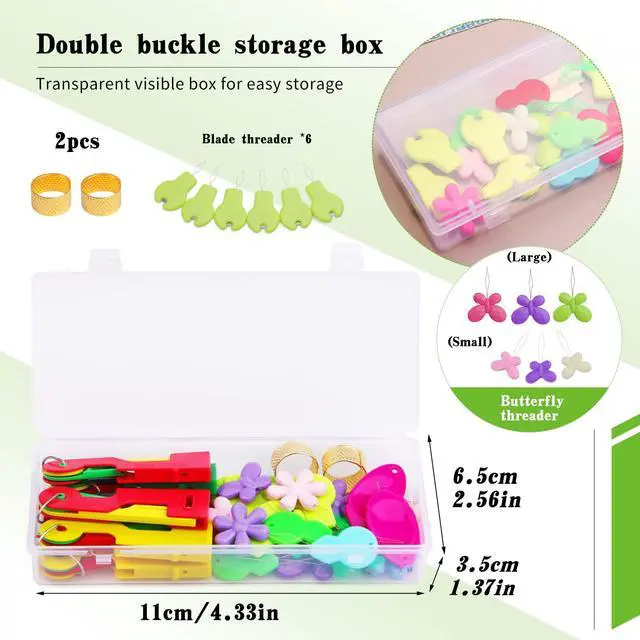 Alt view image 5 of 7 - 51Pcs Needle Threader Tool Set 9 Types Needle Threader with Thimbles