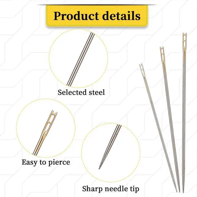 Alt view image 3 of 7 - 48Pcs Large Eye Sharp Needles, Self Threading Needles for Hand Sewing, Easy to Thread Big Eye Sewing Needles, Embroidery Needles Blind Needles in 3 Sizes 1.42/1.5/1.65 in for DIY Embroidery Sewing