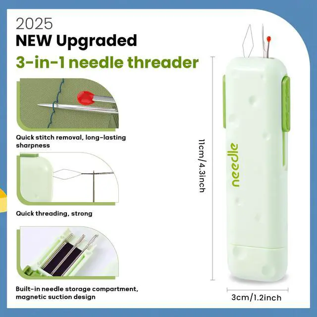 Alt view image 5 of 7 - 3 in 1 Automatic Needle Threaders Seam Ripper Tool,Green