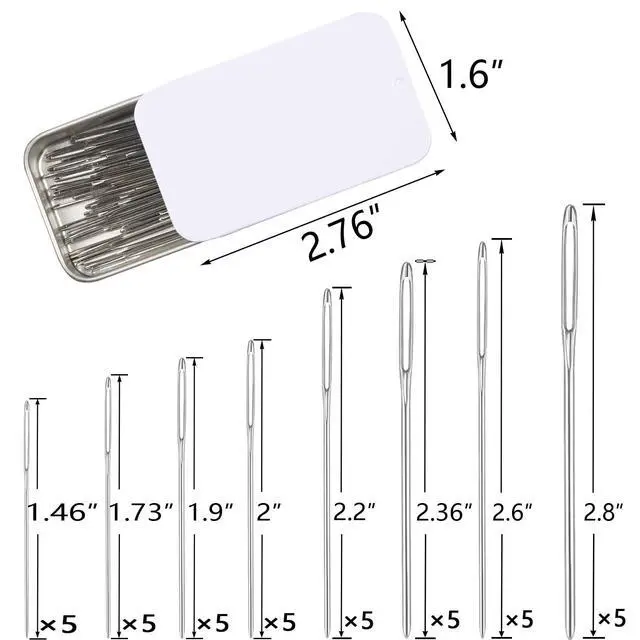Alt view image 2 of 7 - 46 PCS Large-Eye Blunt Needles kit, 8 Sizes Stainless Steel Yarn Knitting Sewing Needles, Crafting Weaving Stringing Needles with Threaders and Stitch Markers (White)