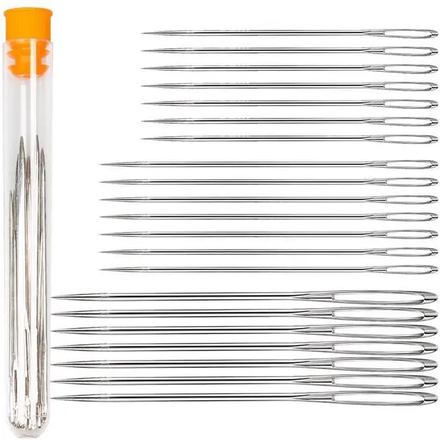 Main image of Large Eye Sewing Needles, Sewing Needles, Stainless Steel Embroidery Thread Needle, Handmade Yarn Knitting Needles Leather Needle (21 Pieces)