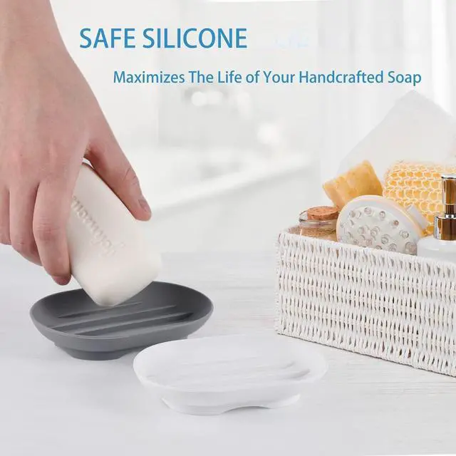 Alt view image 5 of 7 - 2 Pcs Silicone Soap Dish with Drainage,Anti-Slip Portable Shower Soap Box, Self Draining Shower Soap Holder for Showers, Bathroom, Kitchen, Counter Top and Shelf, Easy Cleaning