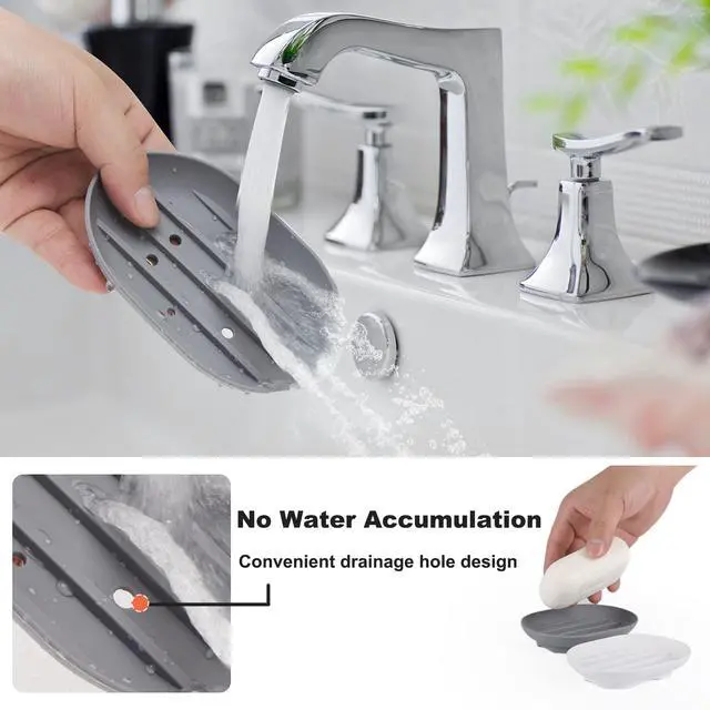 Alt view image 4 of 7 - 2 Pcs Silicone Soap Dish with Drainage,Anti-Slip Portable Shower Soap Box, Self Draining Shower Soap Holder for Showers, Bathroom, Kitchen, Counter Top and Shelf, Easy Cleaning