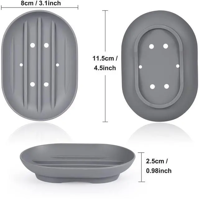 Alt view image 2 of 7 - 2 Pcs Silicone Soap Dish with Drainage,Anti-Slip Portable Shower Soap Box, Self Draining Shower Soap Holder for Showers, Bathroom, Kitchen, Counter Top and Shelf, Easy Cleaning
