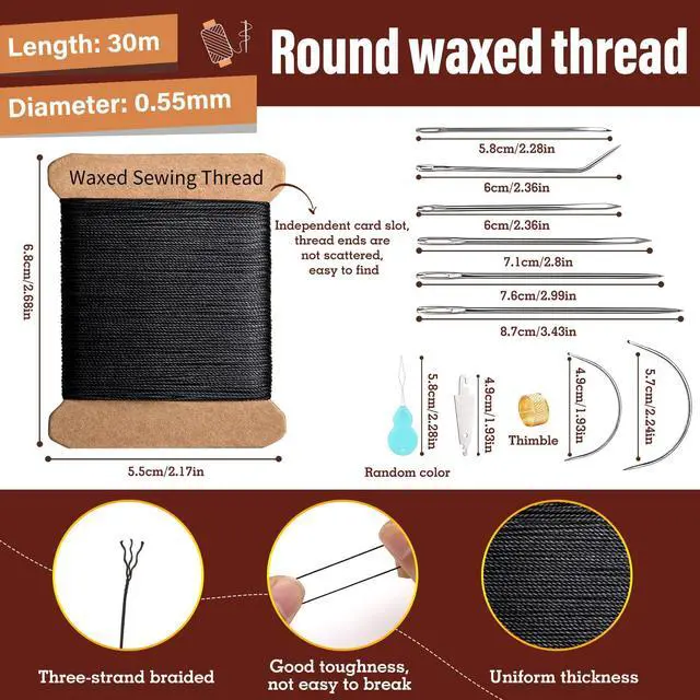 Alt view image 2 of 7 - Thread Repair Sewing Kit, 32 Yard Waxed Thread Leather Needles