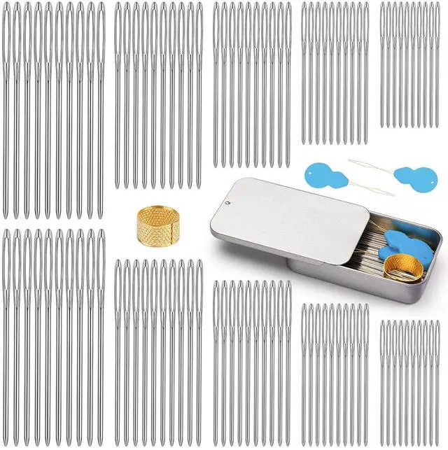 Main image of 100Pcs Steel Large-Eye Blunt Needles, Tapestry Needle 5 Sizes