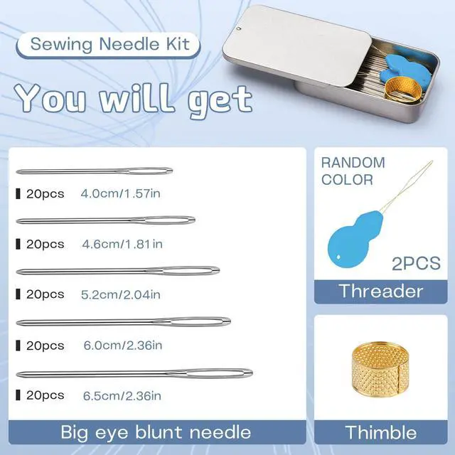 Alt view image 2 of 7 - 100Pcs Steel Large-Eye Blunt Needles, Tapestry Needle 5 Sizes
