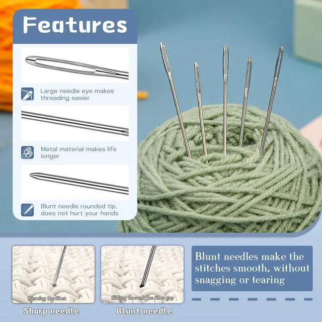 Alt view image 3 of 7 - 100Pcs Steel Large-Eye Blunt Needles, Tapestry Needle 5 Sizes