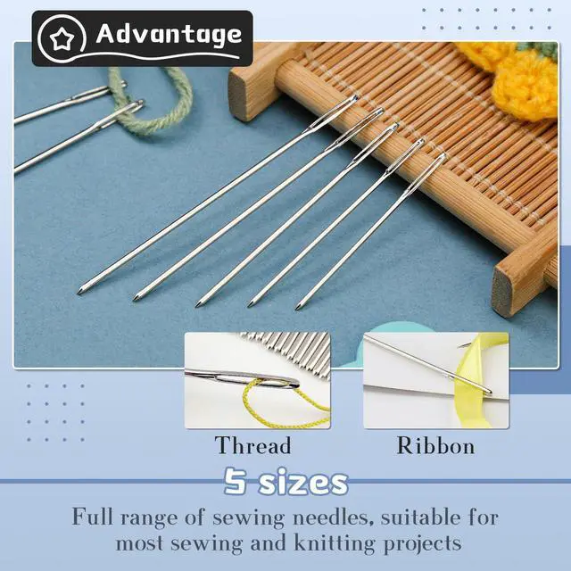 Alt view image 6 of 7 - 100Pcs Steel Large-Eye Blunt Needles, Tapestry Needle 5 Sizes